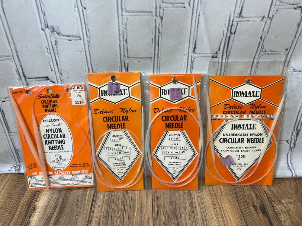 Vintage Circular Knitting Needle Lot 4 Romaxe Susan Bates Nylon NOS Sizes 4-10.5